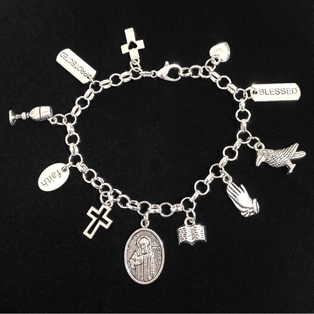 Saint Benedict Charm Bracelet Religious Catholic Christianity
